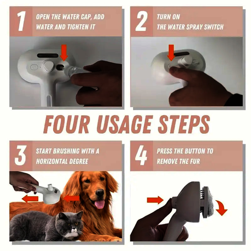🐕‍🦺Natravor™ 3-in-1 Pet Steam Brush for Dogs, Cats  - Rechargeable Deshedding Comb with Stainless Steel Bristles🎉