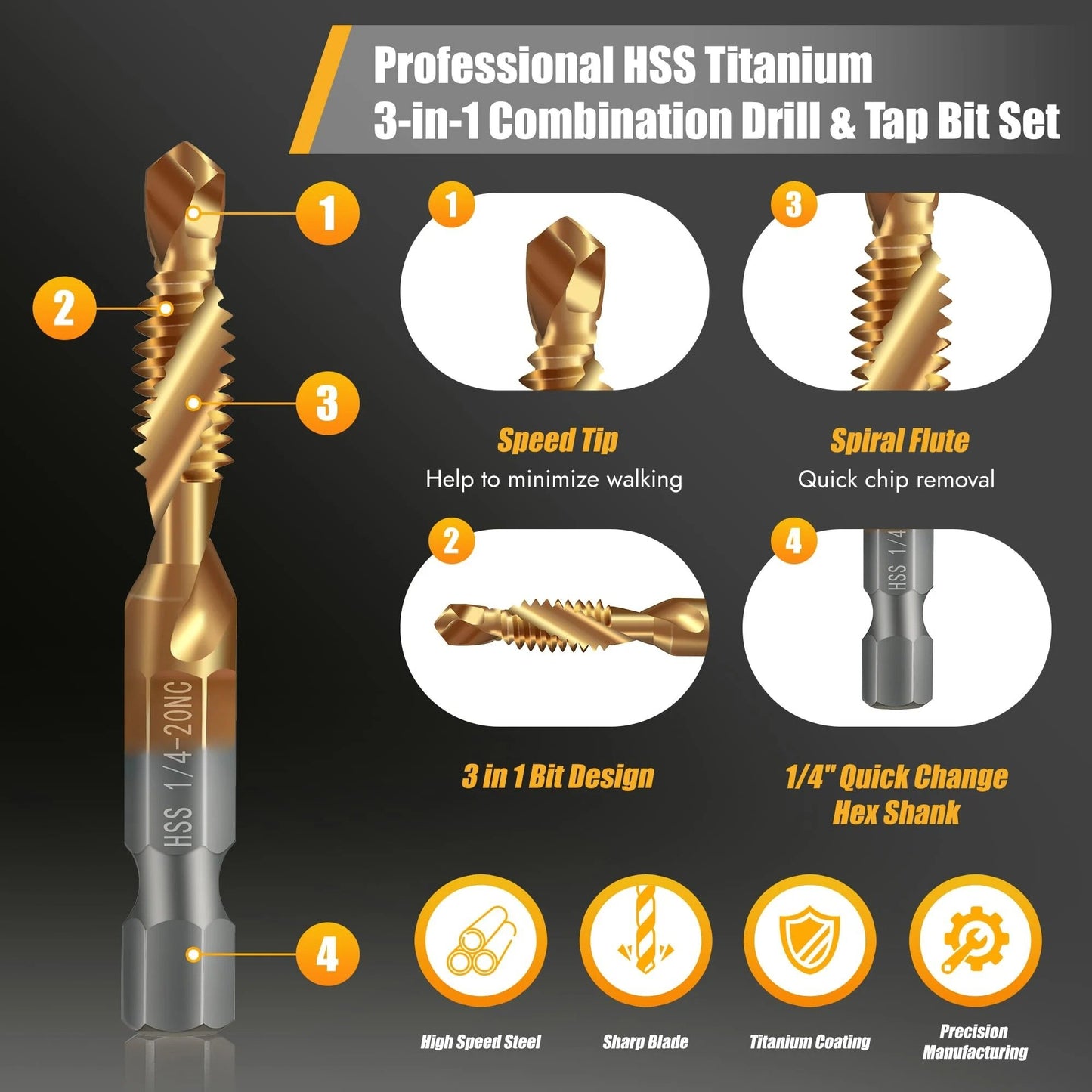 🔥3 In 1 Spiral Tap Hex Shank Drill Bit Set