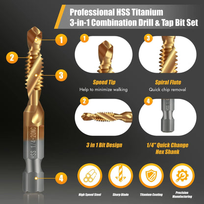🔥3 In 1 Spiral Tap Hex Shank Drill Bit Set